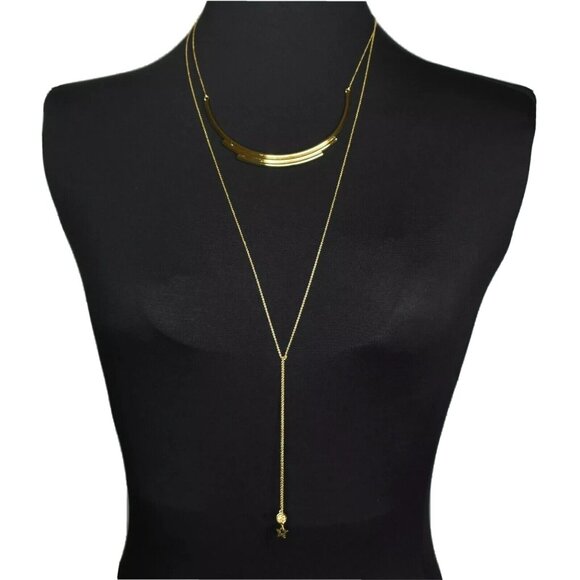 BaubleBar Tiered Necklace Gold Tone Chain Pave Star and Moon Layered - Picture 3 of 6